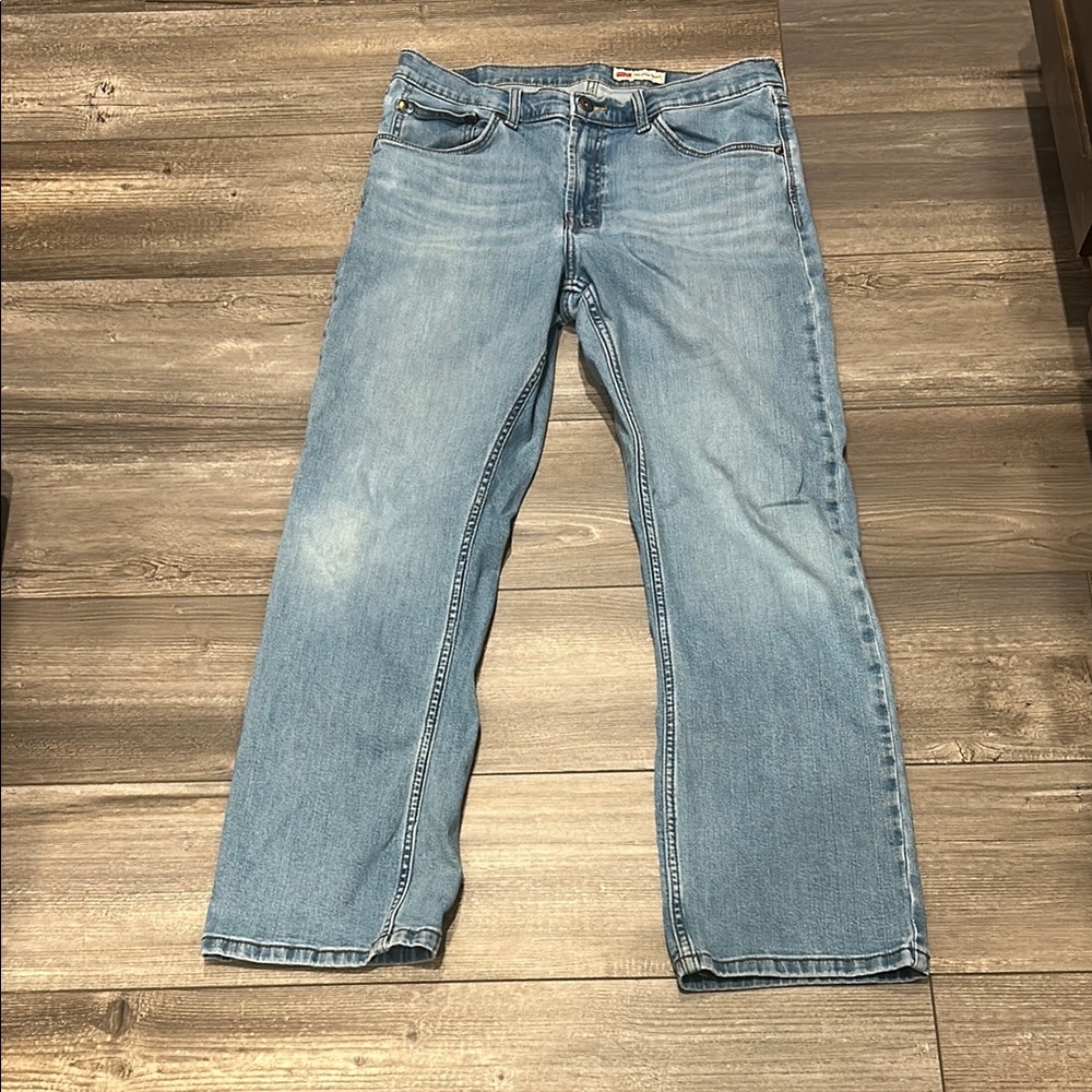 Blue Straight-Leg Jeans with Faded Look